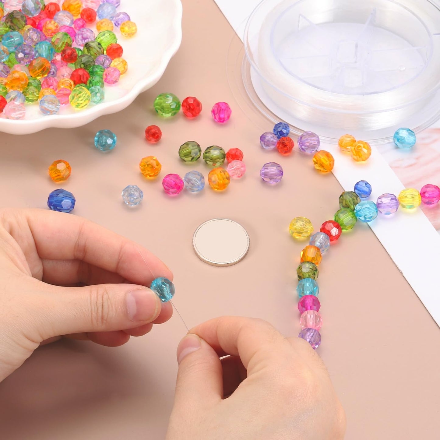 MECCANIXITY 400pcs Czech Faceted Bicone Beads 8mm Glass Spacer Bead Bulk for Jewelry Making & DIY Craft, Bright Blue