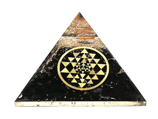 Amazing Gemstone Large Orgone Pyramid | Black Tourmaline Pyramid Crystal | Sri Yantra Orgonite Pyramid | Organ Pyramids Positive Energy Healing