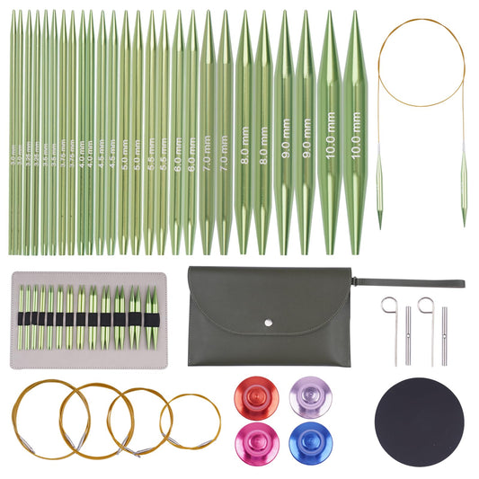 BsHooker Interchangeable Circular Knitting Needles Set with Case,13 Pairs Aluminum Knitting Needles 3mm to 10mm,Lightweight and Durable for Handmade DIY Knitting with Knitting Accessories,Green