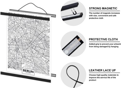 Benjia Poster Frame - Magnetic Light Wood Hanger for Canvas Art Prints | 120x80 cm (47") - Black