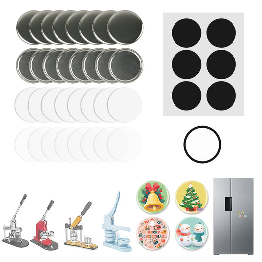 Happizza 100 Sets Button Maker Supplies for Fridge Magnet Maker Machine 58mm/2.25 inch, Including Metal Cover, Metal Back Cover, Clear Film, Blank Paper, Soft Magnet and Gasket