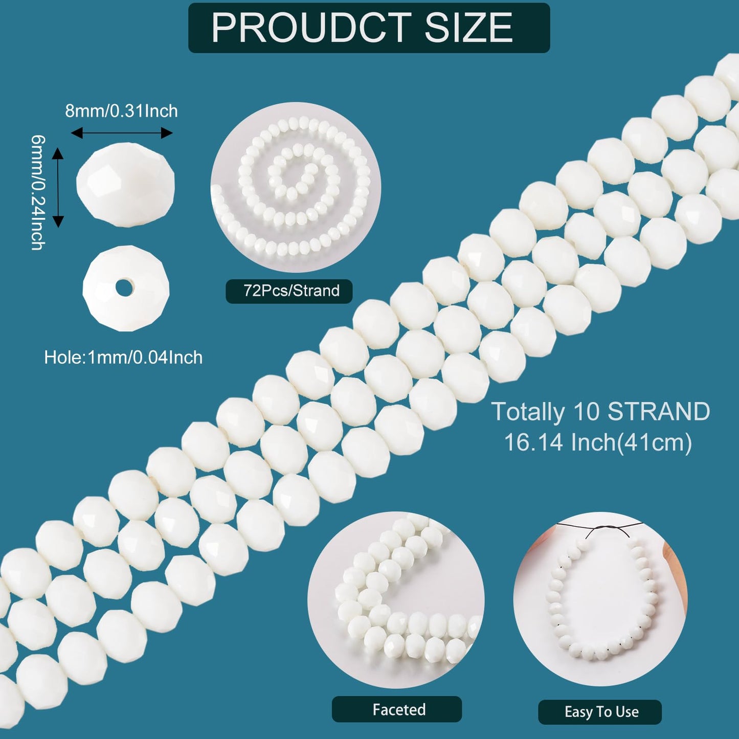Elecrelive 630Pcs White Glass Beads 8mm Faceted Rondelle Beads Briolette Tiny Loose Crystal for Bracelets Earring Jewelry Making
