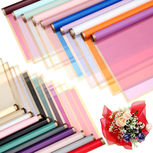 Yahenda 420 Sheets Flower Wrapping Papers:23"x23" Flower Bouquet Paper with Gold Edge Korean Style Bouquet Wrapping for Wedding Bridal Shower Anniversary Floral Supplies(Elegant Colors)