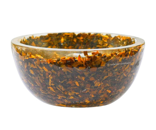 Amazing Gemstone Tigers Eye Orgonite Orgone Crystal Gemstone Bowl - 3" Orgonite Tigers Eye Crystal Bowl for Meditation, Crystals and Healing Stones Gift and Protection