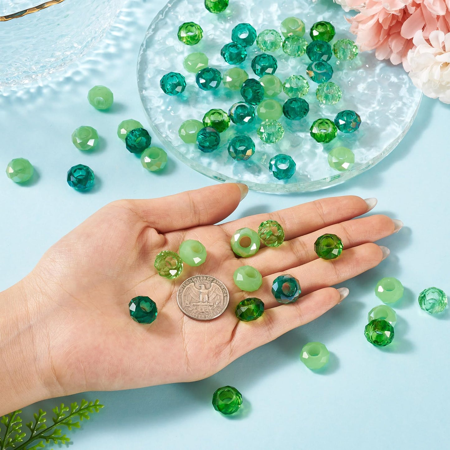 Craftdady 54Pcs Large Hole Loose Beads Colorful Faceted Glass Rondelle Green Bead Mixed Color Crystal European Beads 13-14mm for Jewelry Making DIY Grafts Pens Keychain, 6 Colors