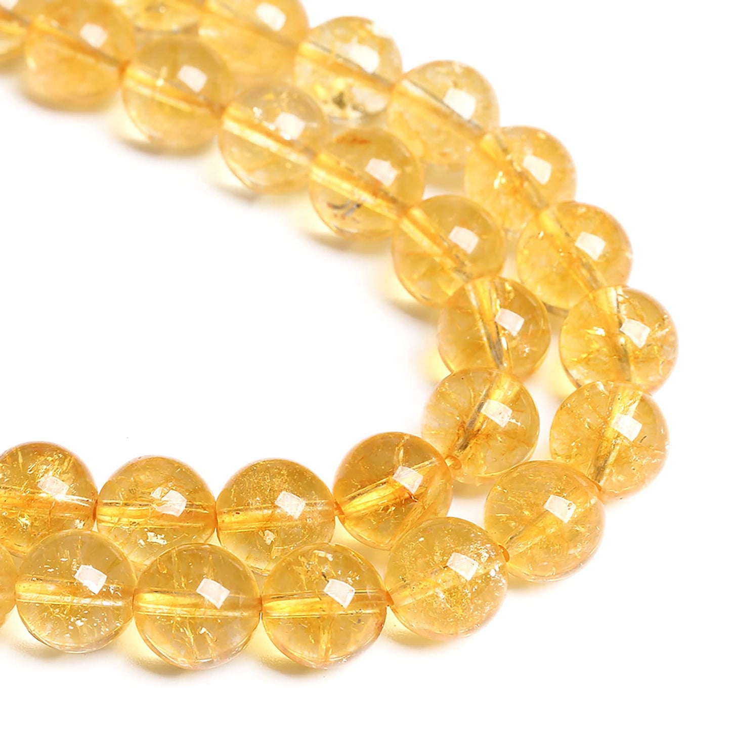 75PCS 10MM Natural Citrine Yellow Quartz Crystal Round Spacer Loose Beads for Jewelry Making DIY Bracelet Necklace