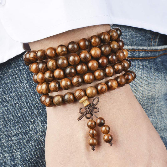 anzhongli Mala Beads Bracelet 108 8mm Beaded Bracelet Sandalwood Elastic
