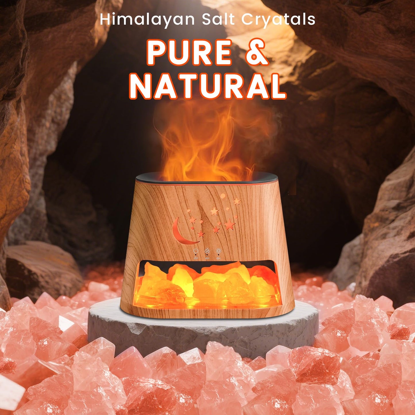 Essential Oil Diffuser : 260ml Aromatherapy Diffuser & Himalayan Salt Lamp with Remote Control & Timer,Cool Mist Humidifier with 8 Colors LED Lights & Auto-Off for Bedroom,Offce,Yoga Room(Wood Grain)