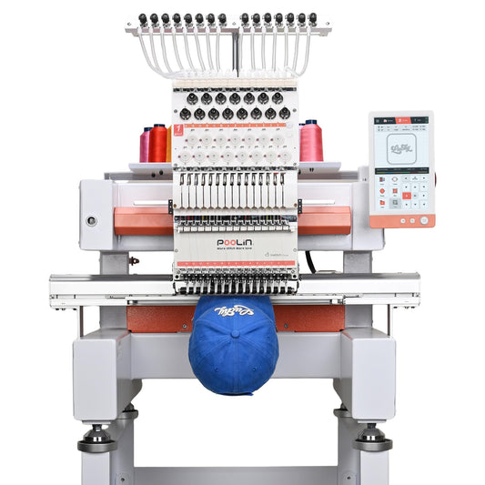 POOLIN EOV 15 Needle Professinoal Hat Embroidery Machine,270° Cap rotation,14.2"x9.5" Large Area,Multi-Needle for Small Business & Home Shop,3D Cap & Hat,Flat Embroidery Avaliable,Built for Business