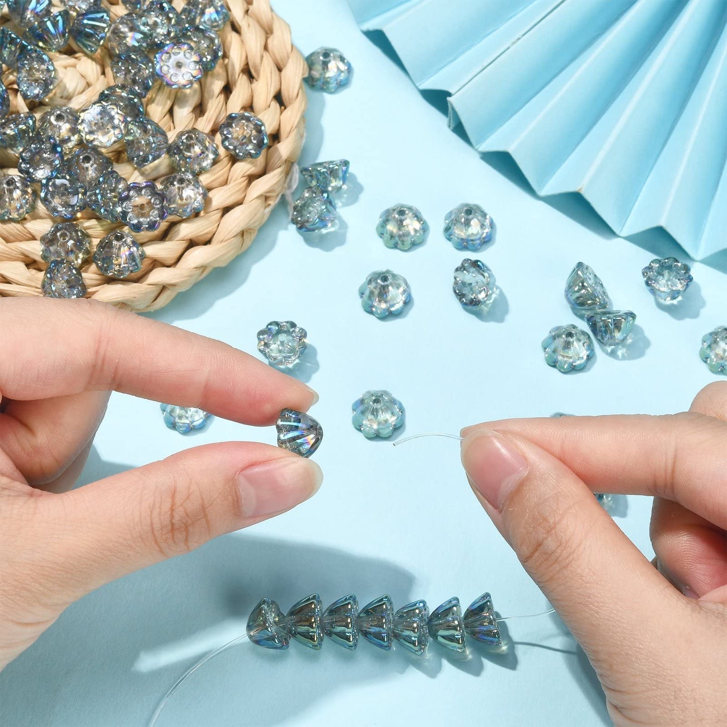 LiQunSweet 100 Pcs Transparent Crystal Glass Beads AB Color Plated Flower Lotus Pod Beads for Jewelry Making Bracelets Necklace Earrings