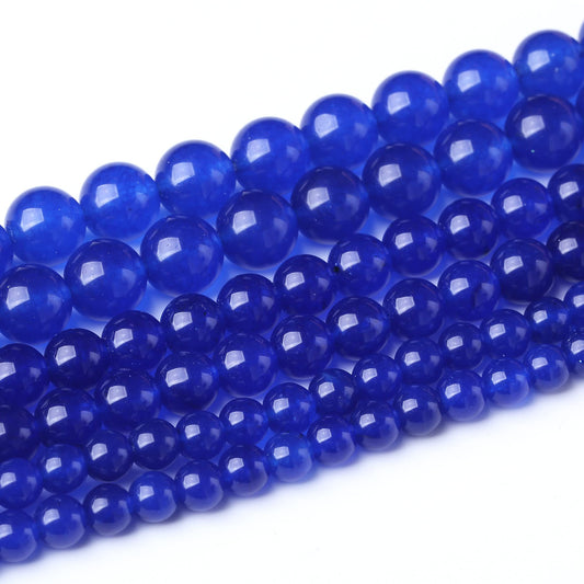10MM Dark Blue Chalcedony Round Loose Beads Natural Gem Beads Crystal Energy Stone Beads for Jewelry Making DIY Bracelet Necklace