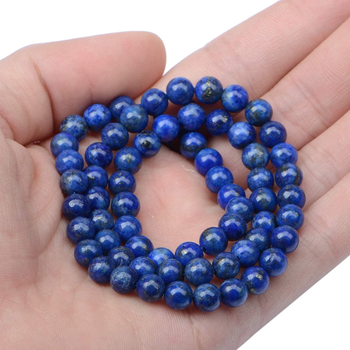 AD Beads Natural Gemstone Round Loose Beads 15" for Bracelet Necklace Earrings Jwelery Making Crafts DIY (6mm, Blue Lapis)