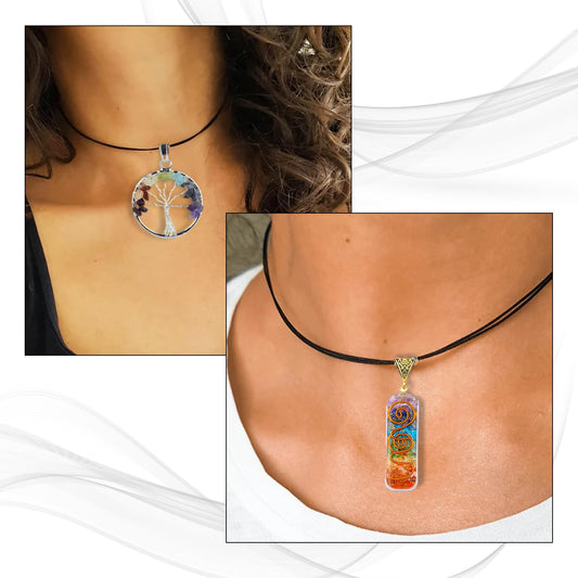 7 Chakra Healing Crystal Gift Set - Premium 300-Bead Gemstone Money Tree, Protection Bracelet & 2 Pendant Necklaces - Complete Feng Shui Meditation Kit for Home Decor, Good Luck & Spiritual Healing