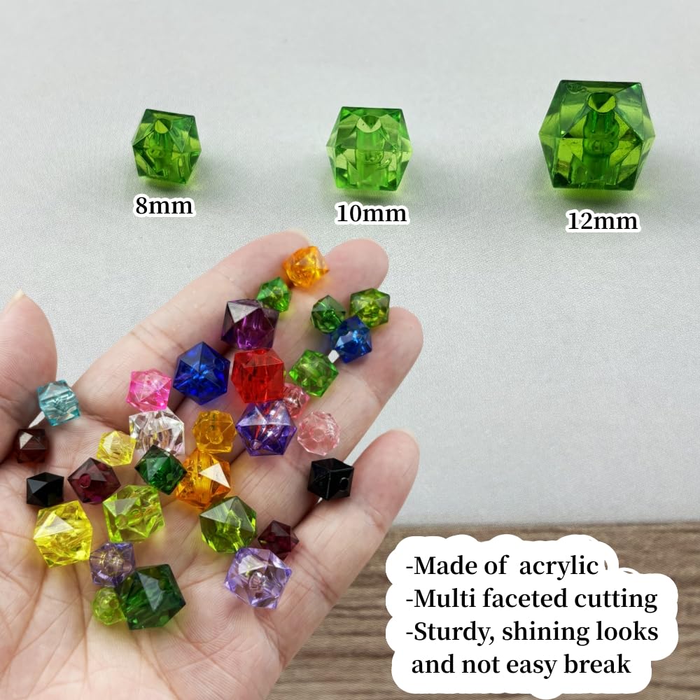 300pcs 8mm Acrylic Cube Faceted Acrylic Beads with Hole Plastic Spacer for Bracelets Necklace Earring Making Supplies (Green)
