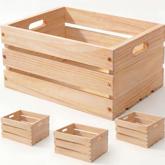 Wooden Crates for Storage - Versatile Pine Box for Home Decor, and Organizing Closets,Vinyl Records, Gifts,Souvenirs, or Farm Produce.Sturdy, Smooth & Elegant,Diy-Friendly with Rustic Charm (1)