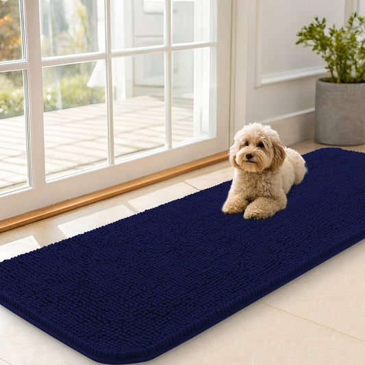 OLANLY Dog Door Mat - Absorbent Non-Slip Washable Doormat for Muddy Paws | 59x20 Navy Blue
