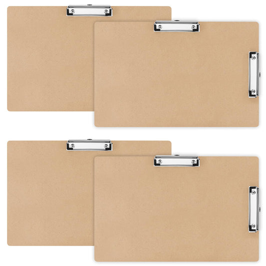 Henoyso 4 Pcs 11 x 17 Clipboards Wooden Lap Boards with Low Profile Clip Double Clip, Extra Large Landscape Hardboard Drawing Boards Horizontal Brown Clipboard for Drafting Board & Sketch Board Use
