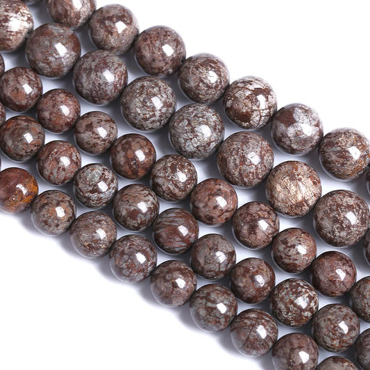 10MM 38PCS Natural Stone Brown Snowflake Jasper Obsidian Loose Beads for Jewelry Making DIY Bracelet