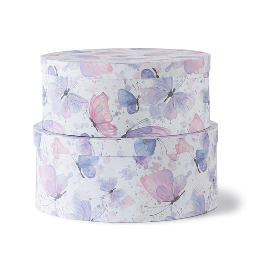 Soul & Lane Large Oblong Cardboard Decorative Storage Boxes with Lids, Set of 2 Cardboard Boxes for Flowers and Gifts, Oval Nesting Memory Containers for Keepsakes and Organizing, Butterfly Garden