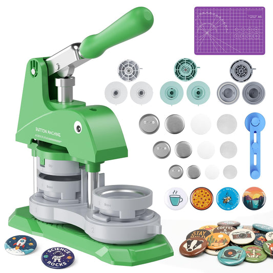 Button Maker Machine 3 Sizes, DIY Pin Maker Machine 1+1.25+2.25 inch, Interchangeable Button-Models Badge Button Press Machine with 300 Sets 25+32+58mm Button Maker Supplies&Circle Cutter 2026 Upgrade