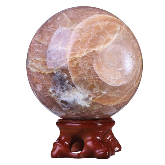 Nupuyai Natural Orange Moonstone Crystal Ball with Resin Stand, Healing Crystal Sphere for Home Decor 2.8"-3.15"(71mm-80mm)