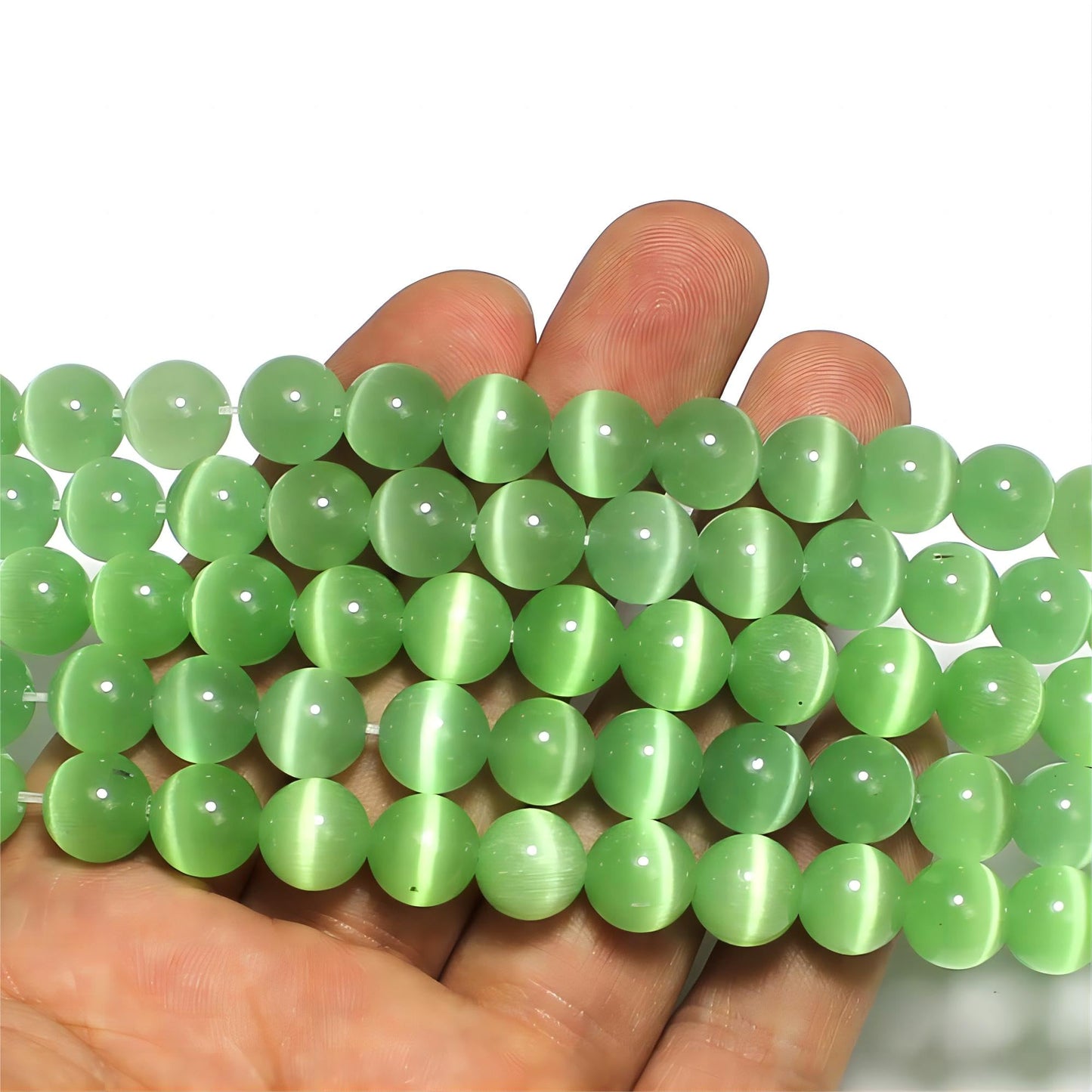 MJDCB 45pcs Light Green Cat Eye Stone Beads 8mm Round Crystal Loose Bead for Jewelry Making DIY Bracelets Necklace Accessories