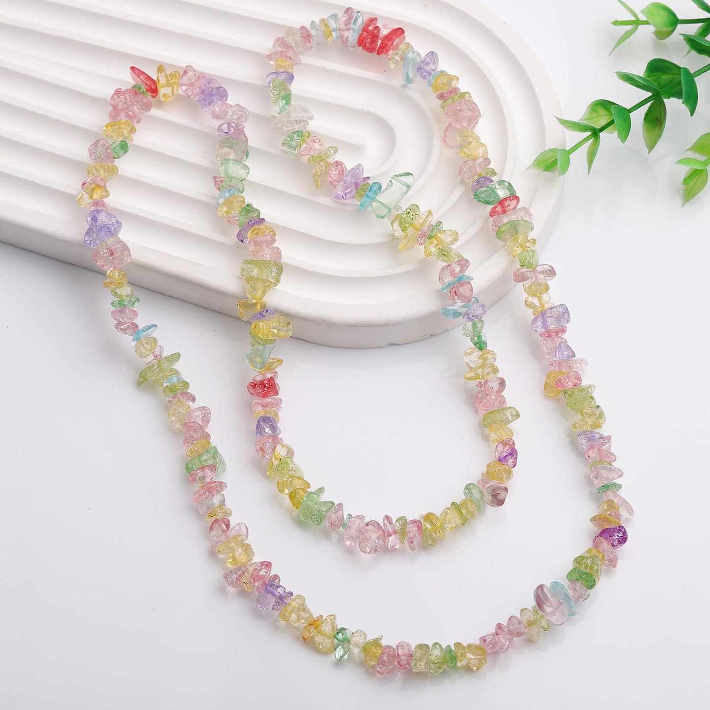 200pcs Multicolor Glass Crystal Chip Beads 5-8mm Irregular Pre-Drilled 30-inch Strand Healing Crystal Bead for DIY Jewelry Making Bracelet Necklace Chakra Crafts