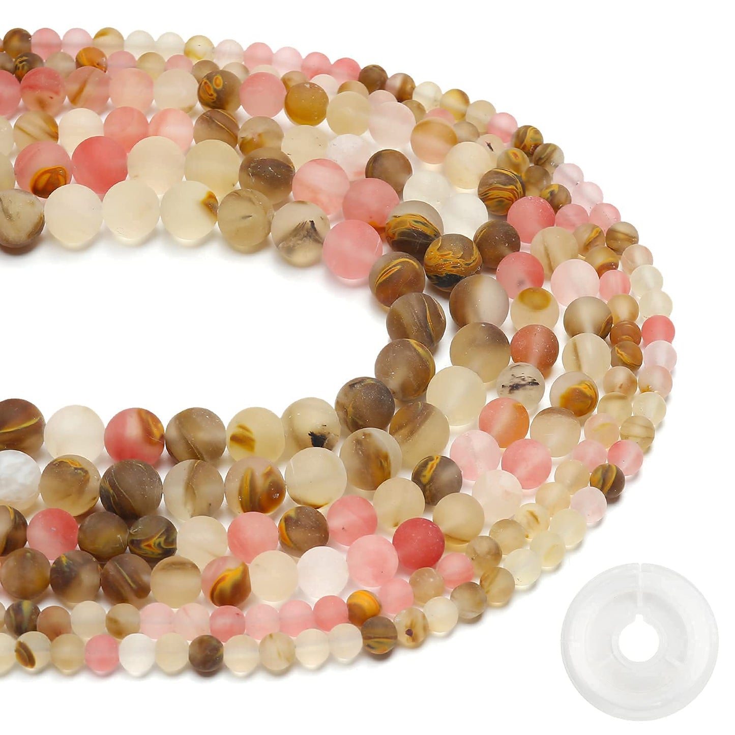 Natural Matte Watermelon Rind Beads, 8MM Round Frosted Unpolished Loose Gemstone Beads for Bracelet Necklace Jewelry Making, Energy Stone Healing Power with Stretch Beading Cord