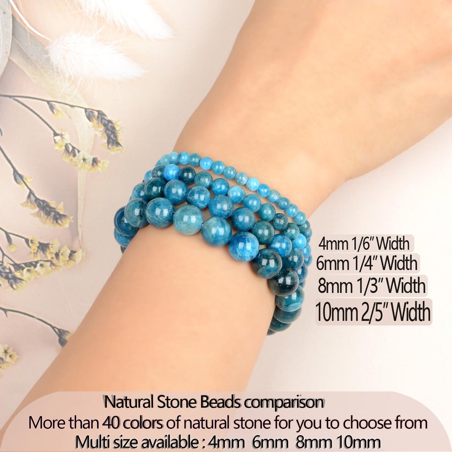 LPBeads Handmade Natural Gemstone Stretch Elastic 8mm Blue Apatite Bracelet Healing Crystal Round Stone Beads Jewelry Gifts for Women Men