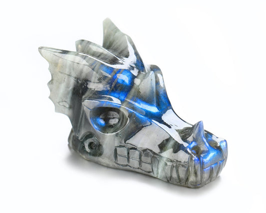 Skullis 2.0" Labradorite Hand Carved Crystal Dragon Skull Sculpture, Crystal Healing.1503