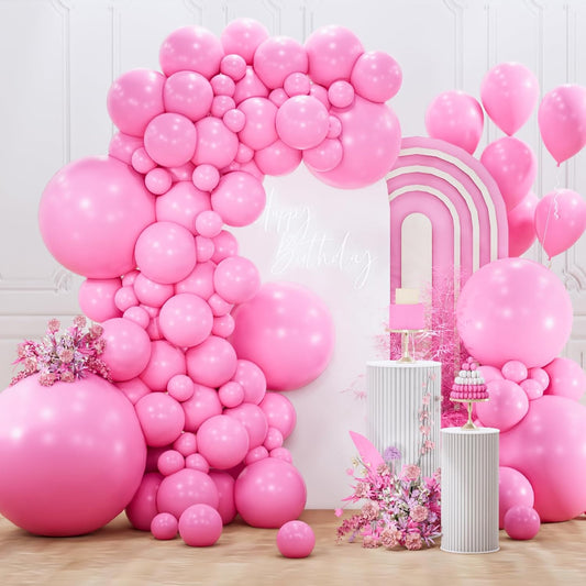 PartyWoo Pink Balloon Arch Kit - 127pcs Matte Pink Balloons in Various Sizes for Baby Showers & Parties