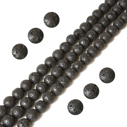 100pcs 10mm Black Lava Beads Natural Gemstone Beads Round Loose Beads for Jewelry Making