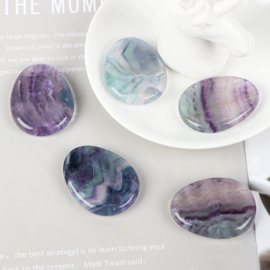 Artistone Rainbow Fluorite Crystal Chakra Thumb Worry Stone Teardrop Reiki Healing Stone Pocket Palm Stones for Anxiety Stress Relief Meditation Therapy Geometry Home Decorations