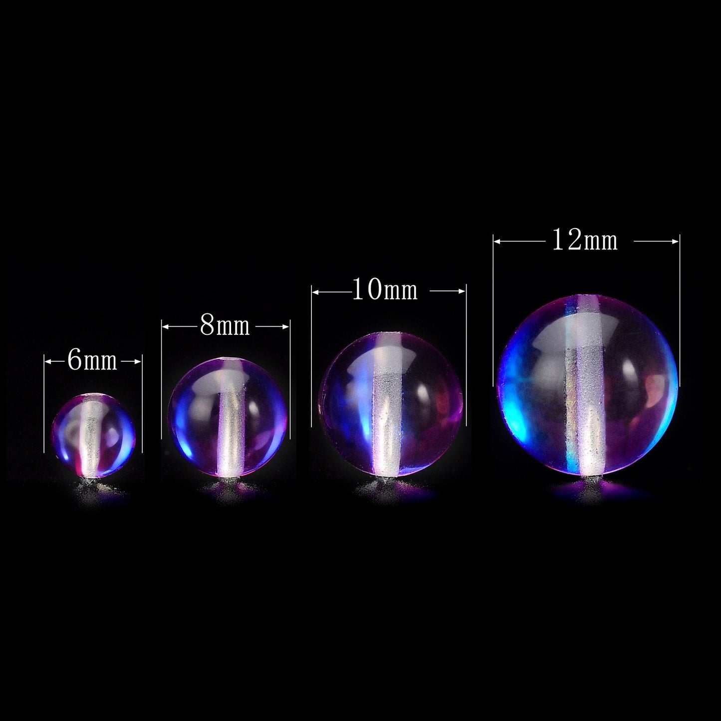 RUBYCA Round Moonstone Crystal Glass Beads Aura Iridescent for Jewelry Making (1 Strand, 6mm, Purple)