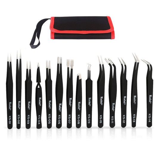 14 PCS Precision Tweezers Set, ESD Tweezer Set, Anti-Static Stainless Steel Tweezers Set for Craft, Jewelry, Electronics, Laboratory Work