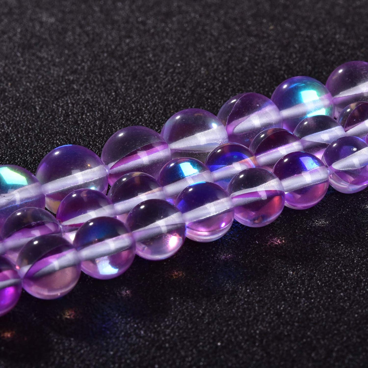Asingeloo 60PCS 6mm Purple Angel Aura Round Gemstone Polished Mermaid Aura Moonstone Smooth Stone Loose Beads Crystal Quartz for DIY Jewelry Making 1 Strand 15'