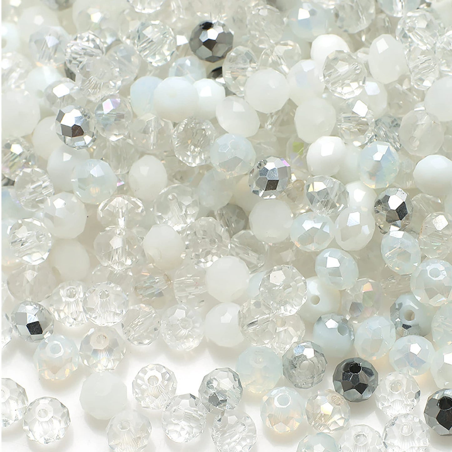 Niziky 500PCS Crystal Glass Beads for Jewelry Making, 4mm Multicolor White Faceted Rondelle Glass Beads with Hole, Glass Crystal Briolette Spacer Beads for Jewelry Bracrlet Making Crafts Projects