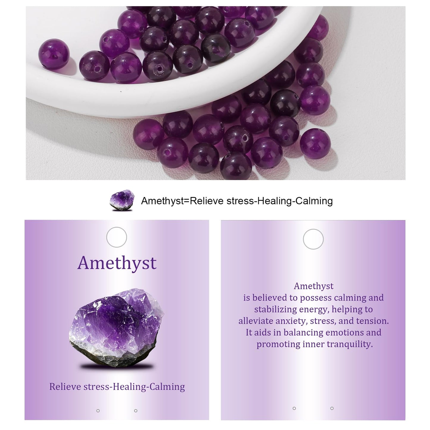Vinswet 45pcs 8mm Amethyst Natural Stone Beads Round Genuine Real Stone Beading Loose Gemstones DIY Smooth Bead for Bracelet Necklace Earrings Jewelry Making