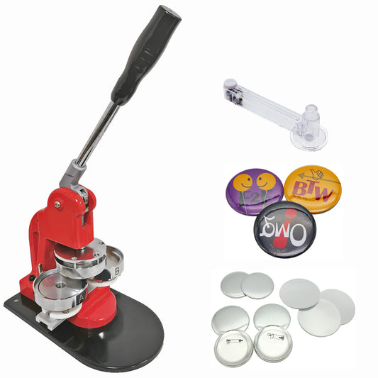 Chibuttons Kit 75mm (3") Button Badge Press Machine Maker-1 + 75mm Round Die Moulds + Adjustable Circle Cutter + 100 Pin-Back Button Components