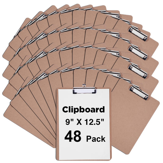 Clipboards Bulk, Woswel Hardboard Office Clipboards 48 Pack,9 X 12.5 Inch Recycled Wood Clip Boards,Low Profile Clip Boards for Home School & Office Supplies