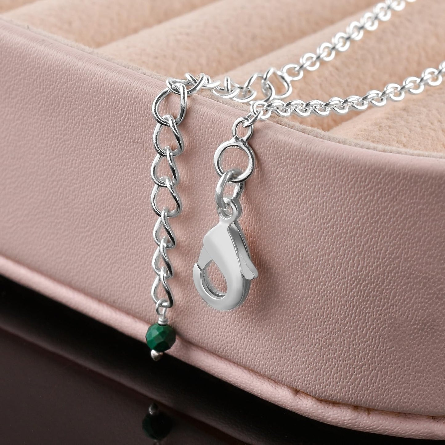YANARA Malachite Ankle Bracelet for Women Jewelry, Natural Birthstone, Gemstone Beads, Handmade Dainty Anklet 9"+1.25" inch, 3mm Rounds, Chakra Energy Crystals, Silver Plated Chain