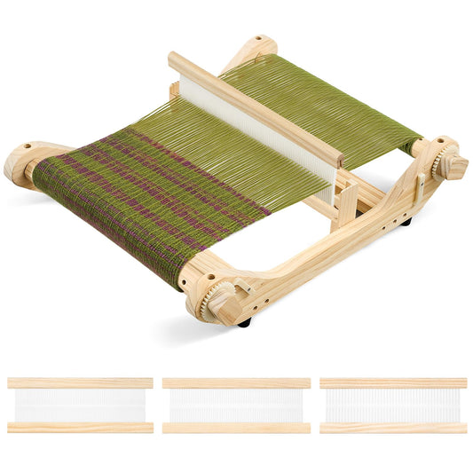 Threlaco 12 Inch Weaving Rigid Heddle Loom Kit Multi Craft Wooden Weaving Loom with Heddle Shed Stick Threads Warping Frame with Pegs and Yarn Stand for Adults Beginners Handcraft DIY Art Crafts