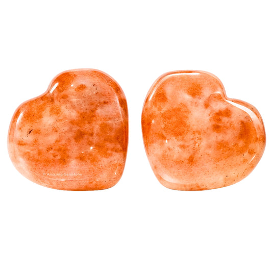 Amazing Gemstone Sunstone Stone Heart - Pack of 2 Crystal Heart Stones Rocks - Corazones De Piedra Crystals and Healing Stones Heart Shaped Crystal - Stocking Stuffers Gifts