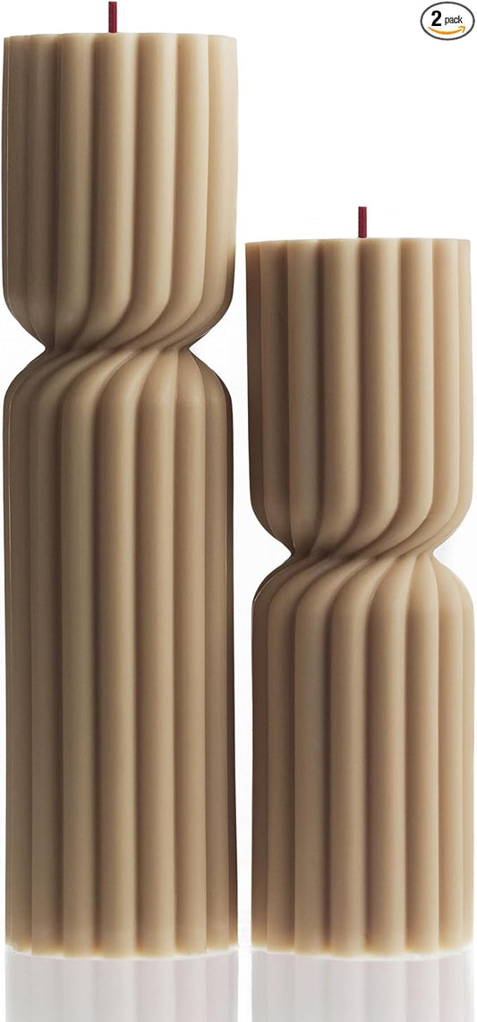 LAWA Spiral Spire Candle - Large Beautiful Handmade Pillar Scented Soy Wax Elegant Bubble Aesthetic Candle Housewarming Gift Home Room Shelf Decor Idea White (Set of 2, Sandstone)
