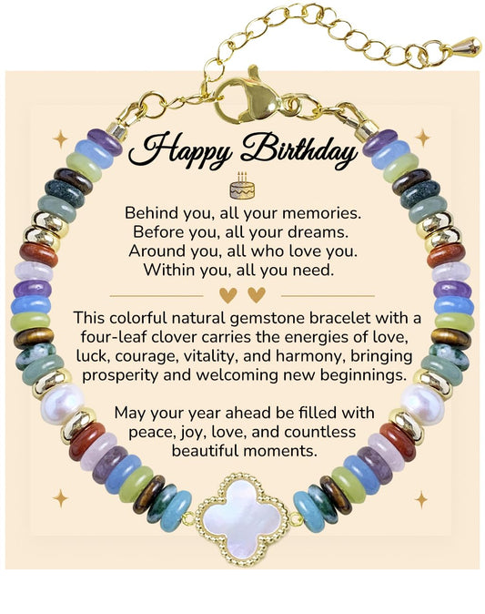 YEETONDA Four Leaf Clover Natural Gemstone Rainbow Bracelets Jewelry 16th 21st 30th 40th 50th 60th 70th 80th Birthday Gifts For Women Mom Sister Friend Daughter Niece(Rainbow)