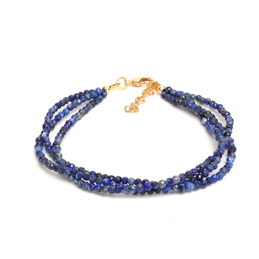 Gempires Blue Lapis Lazuli Beaded Bracelets Multi Strand September Birthstone Jewelry Hypoallergenic 8 Inch Gold Plated Elegant Gemstone Handmade Jewelry For Women