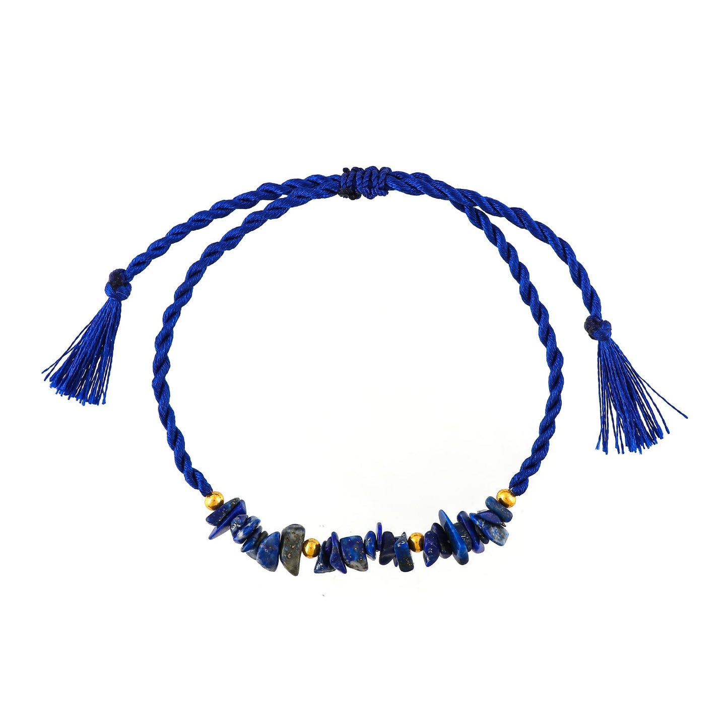 GEMSYMPHONY Lepis Lazuli Gemstone Chips Rope Bracelet – Adjustable Handmade Crystal Chip Bead Bracelet for Women & Men, Natural Stone Healing Jewelry, Boho Style, Unisex Spiritual Gift (Lepis Lazuli)