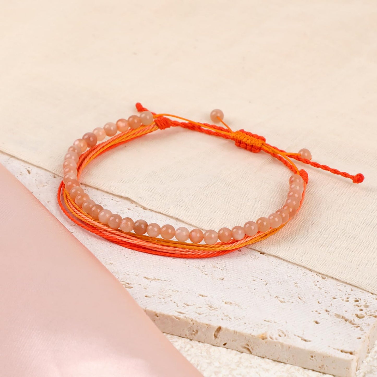 LPBeads 4mm SunStone Bracelet with Handmade Rope Bracelet Size Adjustable Natural Stone Crystal Healing Bracelets Gifts for Unisex Adults