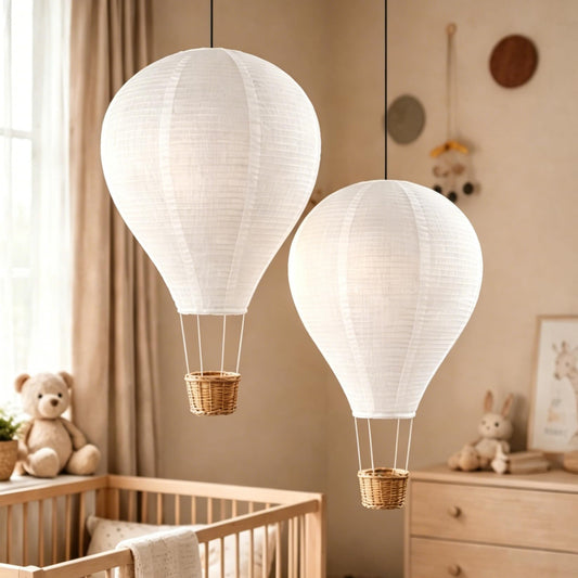 METHEDEECO 2PCS Hot Air Balloon Lamp Shades, 14" x 21.5" Handmade Faux Linen Decorative Shade for Nursery Hanging Ceiling Decor for Baby Room Kids Room Playroom, White Decorative Pendant Shades Only