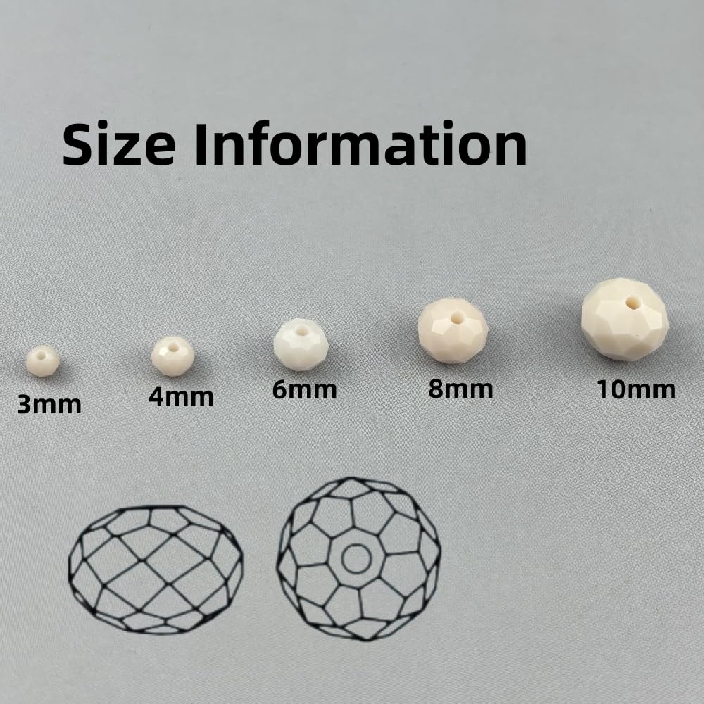Pinhoollgo 100pcs 8mm Crystal Glass Beads Faceted Rondelle Glass Spacer Beads for Bracelets Necklace Pendants Earrings Key Chains Jewelry Making(Light Beige Porcelain)